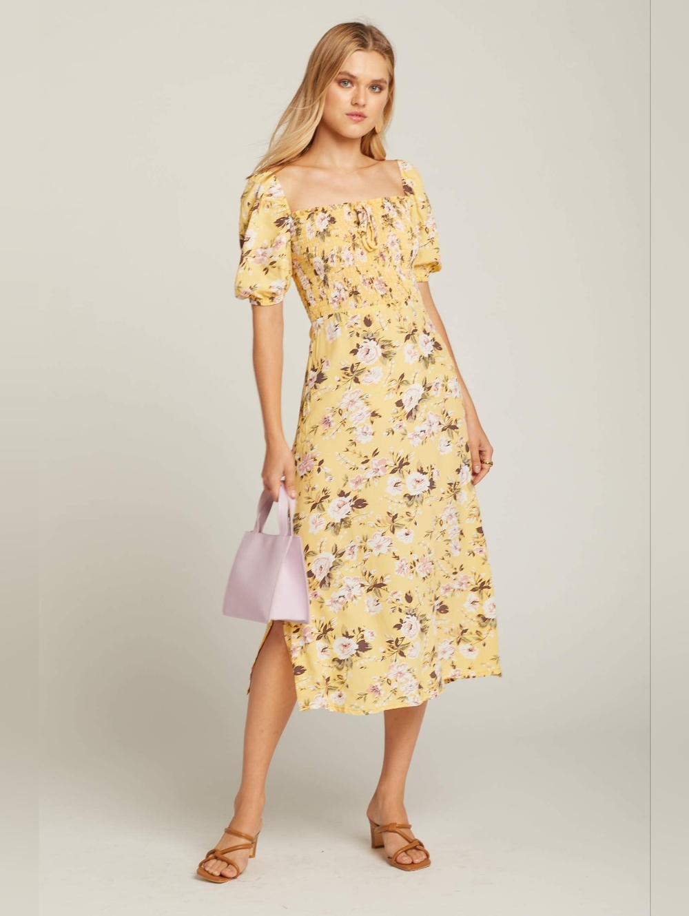 Faithfull the Brand Yellow Floral Midi Dress